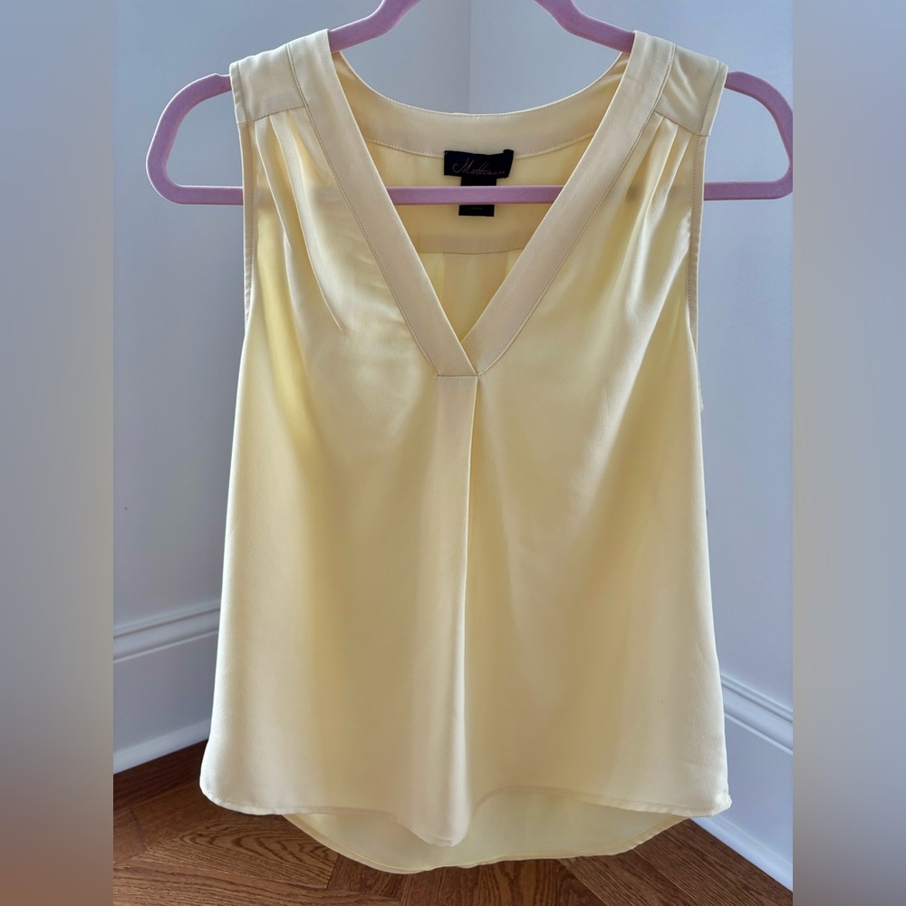 Butter Yellow silky drapey tank top blouse XS